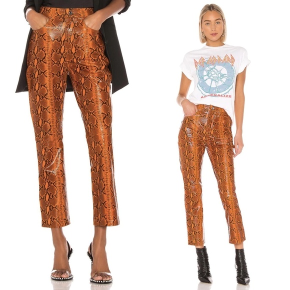 NWT GRLFRND Shiloh Snakeskin Texture & Print Cropped Leather Pants Sz. 25 - Picture 1 of 16